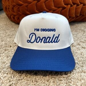 Blue and White Cap with Embroidered Text